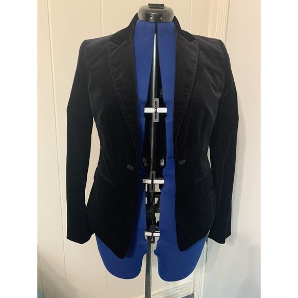 Ann Taylor Women’s 8P Black Velvet Blazer Jacket Open Front Long Sleeve Petite - Picture 1 of 7